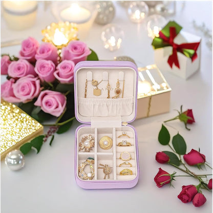 Small Travel Jewelry Box Organizer Display Case for Girls Women Gift Rings Earrings Necklaces Storage, Blue