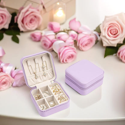 Small Travel Jewelry Box Organizer Display Case for Girls Women Gift Rings Earrings Necklaces Storage, Blue