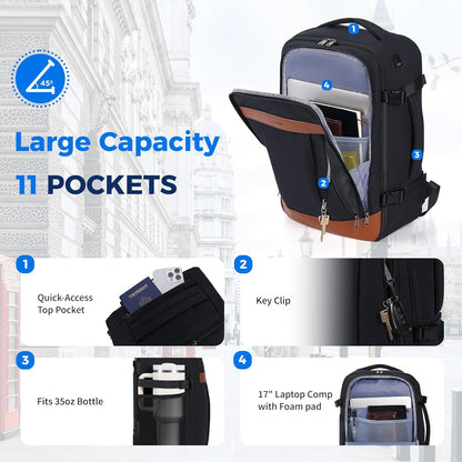 19" Travel Backpack for Men Women 30L Large Carry-On Backpack with 17.3 In Laptop Compartment,Grey