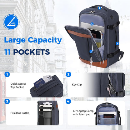 19" Travel Backpack for Men Women 30L Large Carry-On Backpack with 17.3 In Laptop Compartment,Grey