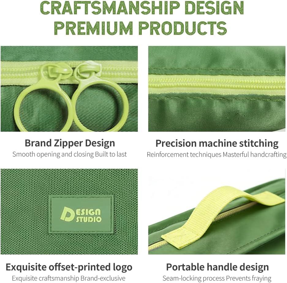 8-Piece Expandable Packing Cubes Set, Manual Zip Compression Travel Organizer with Hanging Toiletry Bag, Water Resistant Thick Fabric Clothing Storage Pouches for Carry-On & Checked Luggage (Green)