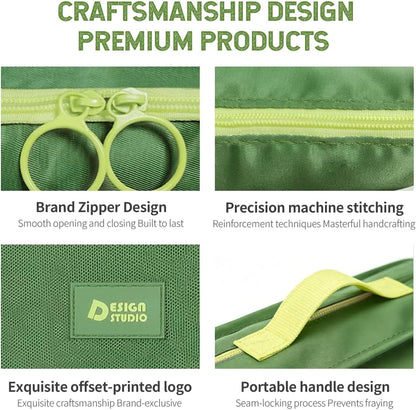 8-Piece Expandable Packing Cubes Set, Manual Zip Compression Travel Organizer with Hanging Toiletry Bag, Water Resistant Thick Fabric Clothing Storage Pouches for Carry-On & Checked Luggage (Green)