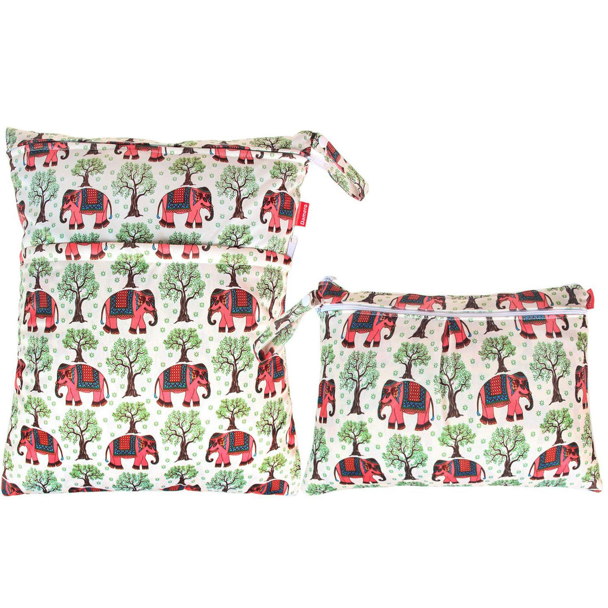 2pcs Travel Wet and Dry Bag, Reusable Wet Bags Organizer with Two Zippered Pocket for Cloth Diaper, Pumping Parts, Swimsuit and Gym, Green Forest