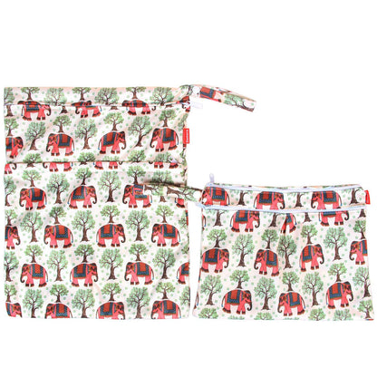 2pcs Travel Wet and Dry Bag, Reusable Wet Bags Organizer with Two Zippered Pocket for Cloth Diaper, Pumping Parts, Swimsuit and Gym, Green Forest