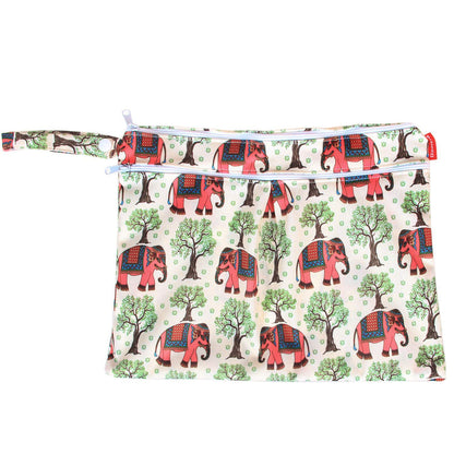 2pcs Travel Wet and Dry Bag, Reusable Wet Bags Organizer with Two Zippered Pocket for Cloth Diaper, Pumping Parts, Swimsuit and Gym, Green Forest