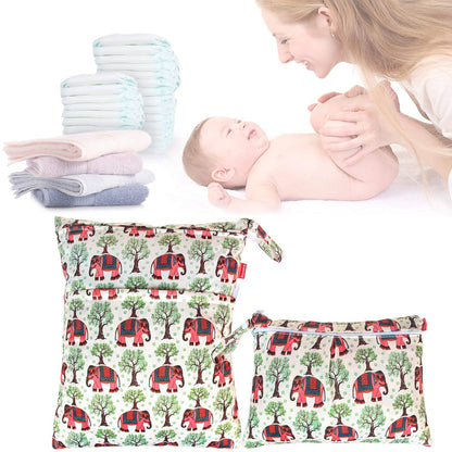 2pcs Travel Wet and Dry Bag, Reusable Wet Bags Organizer with Two Zippered Pocket for Cloth Diaper, Pumping Parts, Swimsuit and Gym, Green Forest