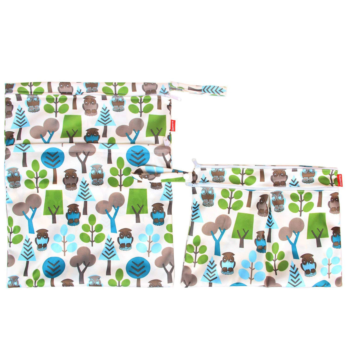 2pcs Travel Wet and Dry Bag, Reusable Wet Bags Organizer with Two Zippered Pocket for Cloth Diaper, Pumping Parts, Swimsuit and Gym, Green Forest