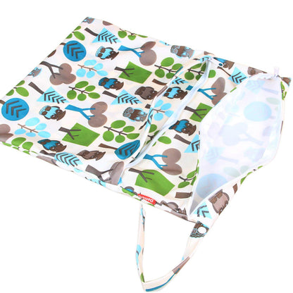 2pcs Travel Wet and Dry Bag, Reusable Wet Bags Organizer with Two Zippered Pocket for Cloth Diaper, Pumping Parts, Swimsuit and Gym, Green Forest