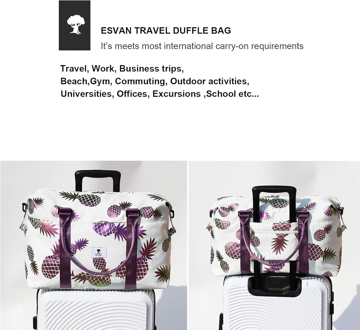 Travel Tote Duffel Gym Bag,Weekender Overnight Carry-on Tote Crossbody Bag with Wet Pocket and Trolley Sleeve Upgraded