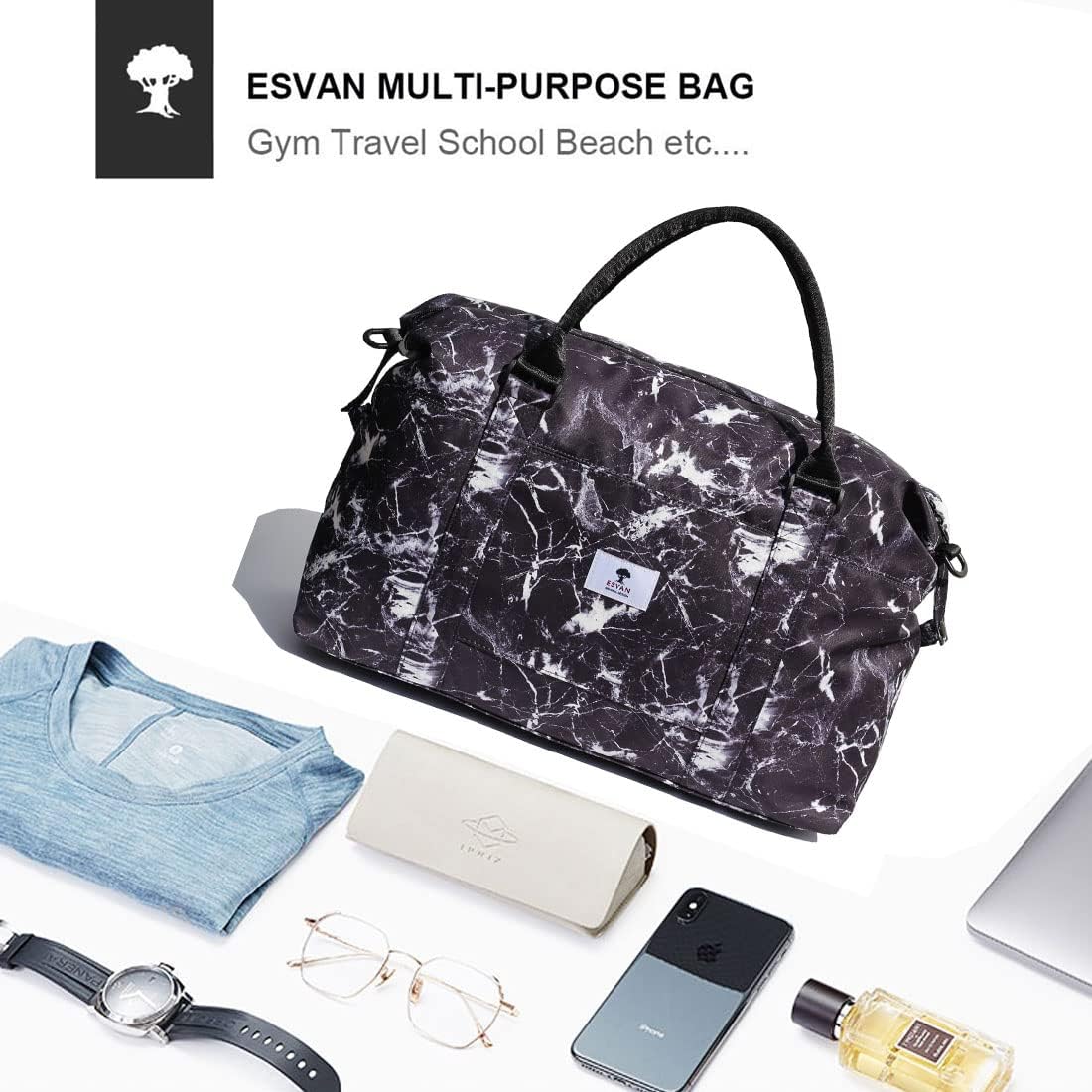 Travel Tote Duffel Gym Bag,Weekender Overnight Carry-on Tote Crossbody Bag with Wet Pocket and Trolley Sleeve Upgraded