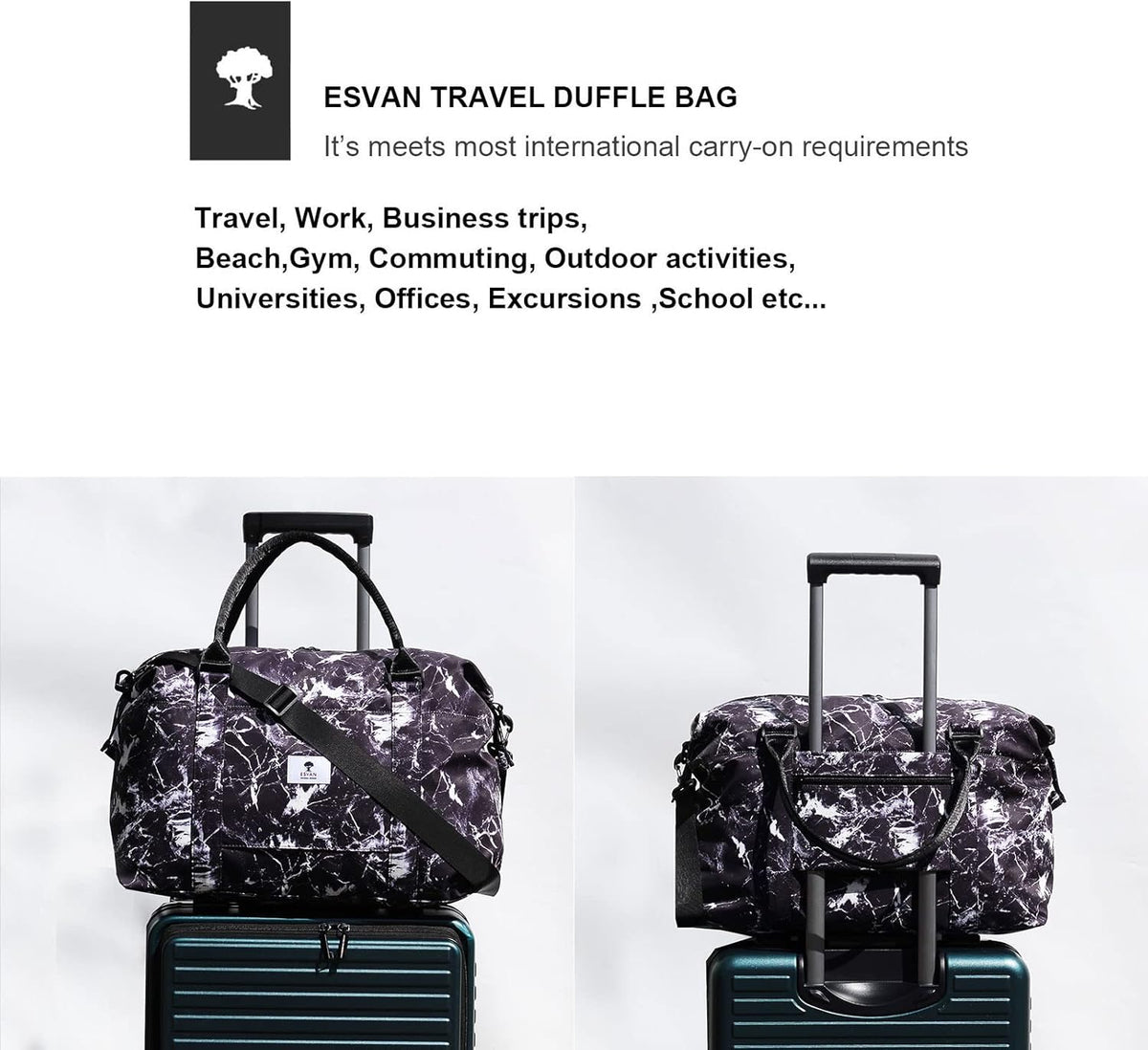 Travel Tote Duffel Gym Bag,Weekender Overnight Carry-on Tote Crossbody Bag with Wet Pocket and Trolley Sleeve Upgraded