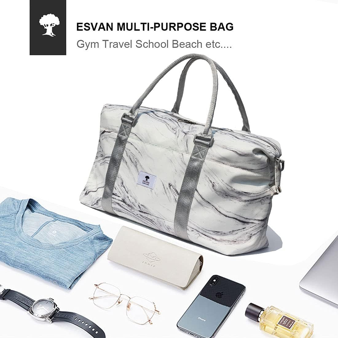 Travel Tote Duffel Gym Bag,Weekender Overnight Carry-on Tote Crossbody Bag with Wet Pocket and Trolley Sleeve Upgraded