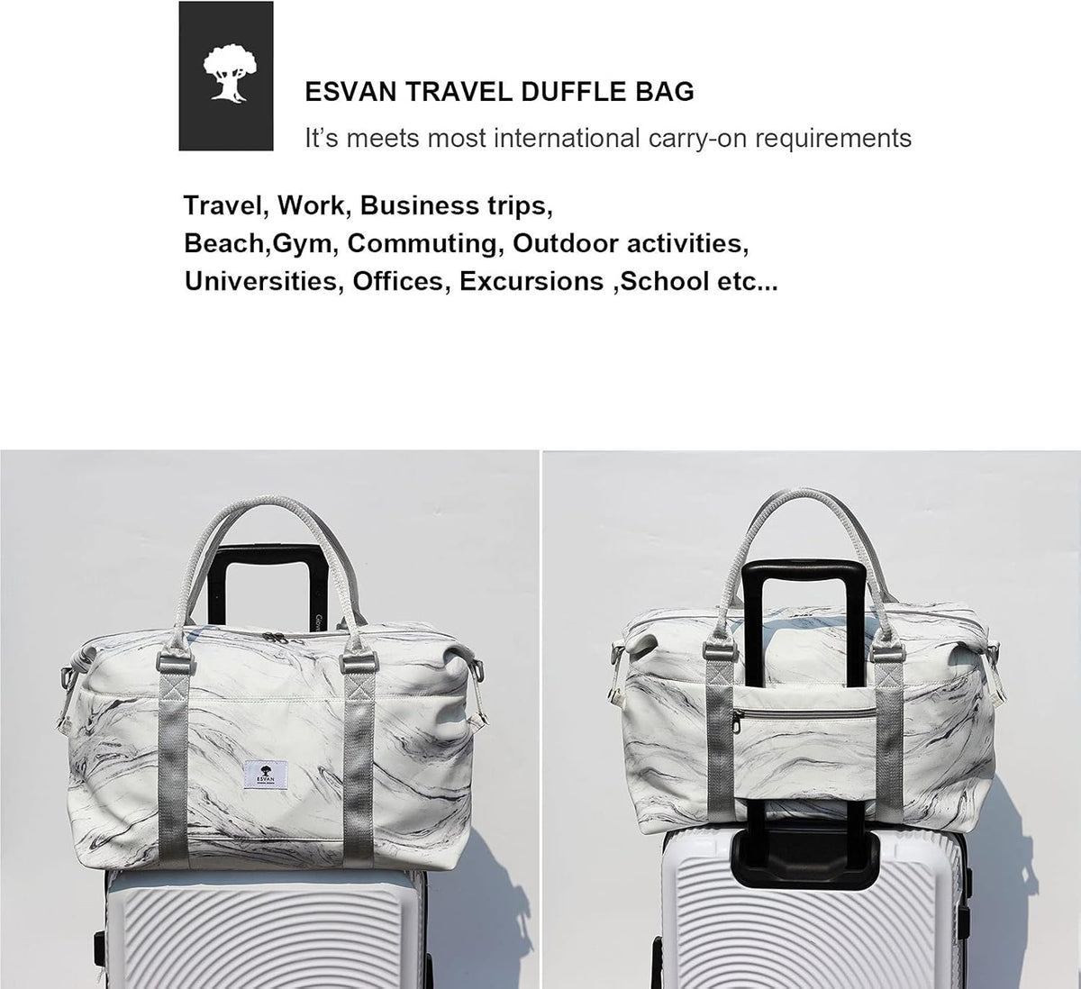 Travel Tote Duffel Gym Bag,Weekender Overnight Carry-on Tote Crossbody Bag with Wet Pocket and Trolley Sleeve Upgraded