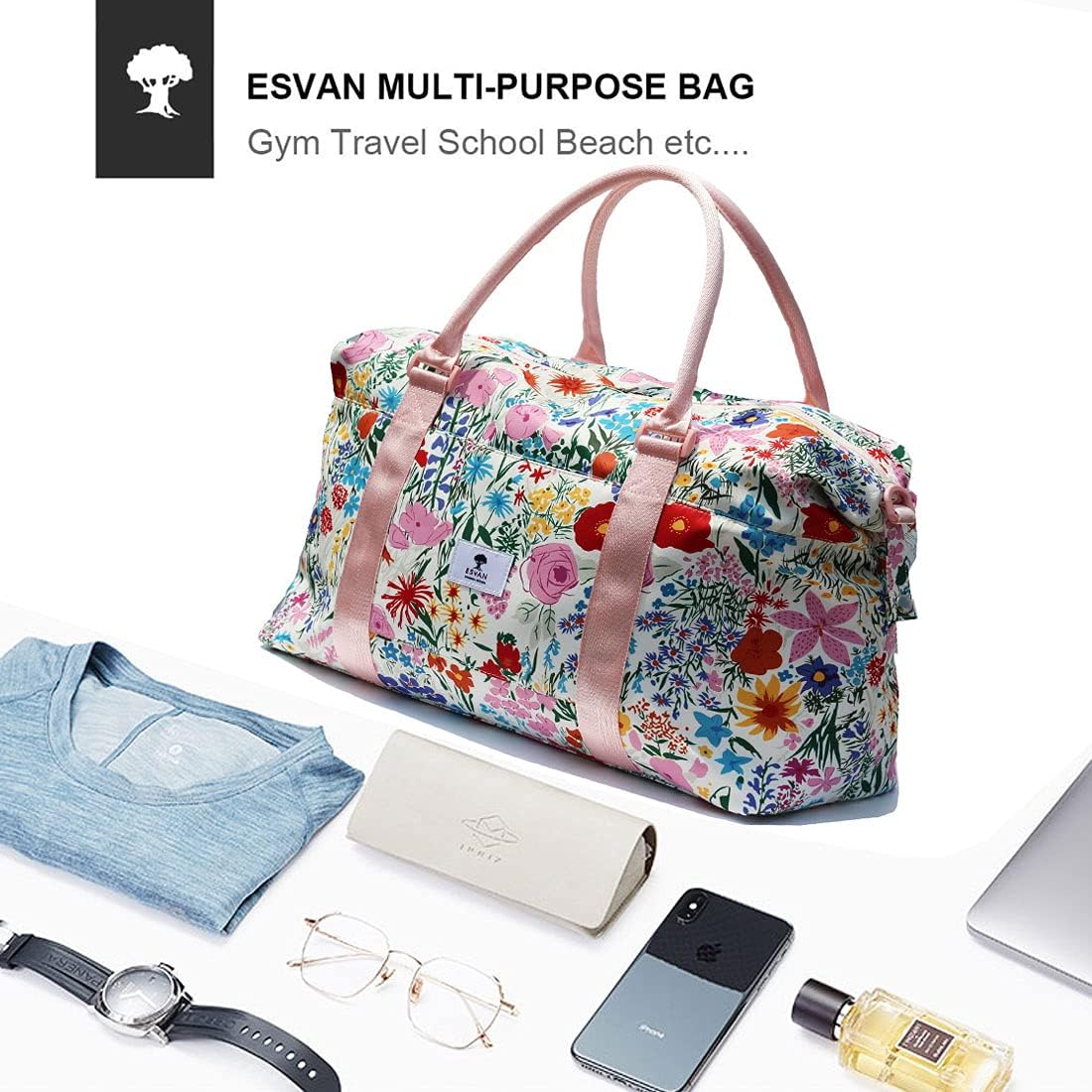 Travel Tote Duffel Gym Bag,Weekender Overnight Carry-on Tote Crossbody Bag with Wet Pocket and Trolley Sleeve Upgraded
