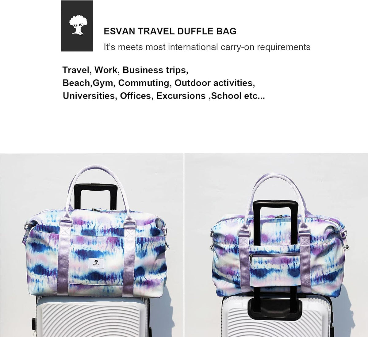 Travel Tote Duffel Gym Bag,Weekender Overnight Carry-on Tote Crossbody Bag with Wet Pocket and Trolley Sleeve Upgraded