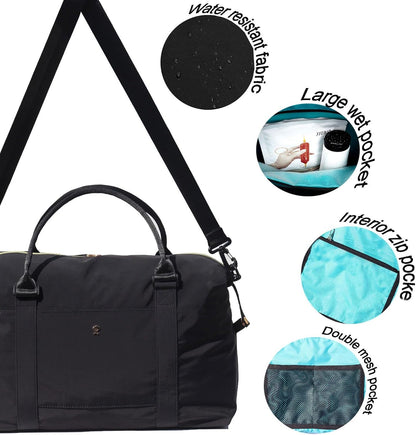 Travel Tote Duffel Gym Bag,Weekender Overnight Carry-on Tote Crossbody Bag with Wet Pocket and Trolley Sleeve Upgraded
