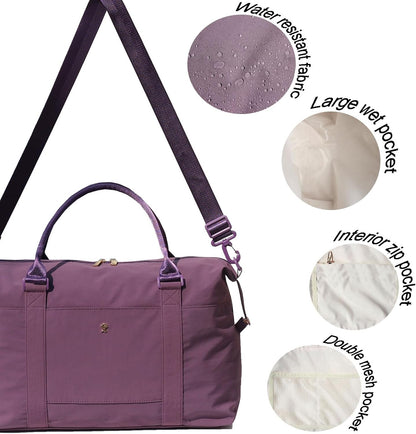 Travel Tote Duffel Gym Bag,Weekender Overnight Carry-on Tote Crossbody Bag with Wet Pocket and Trolley Sleeve Upgraded