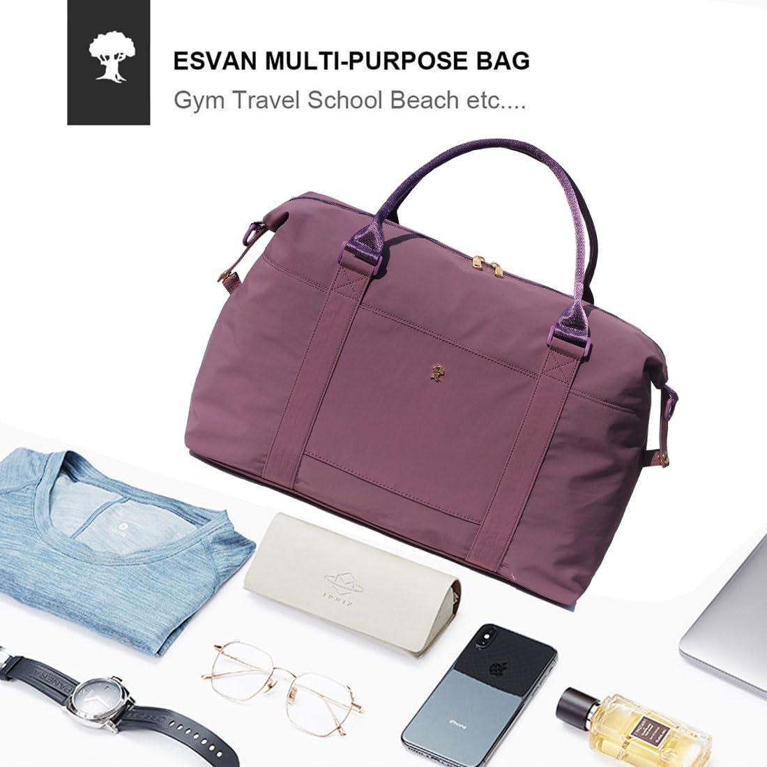 Travel Tote Duffel Gym Bag,Weekender Overnight Carry-on Tote Crossbody Bag with Wet Pocket and Trolley Sleeve Upgraded