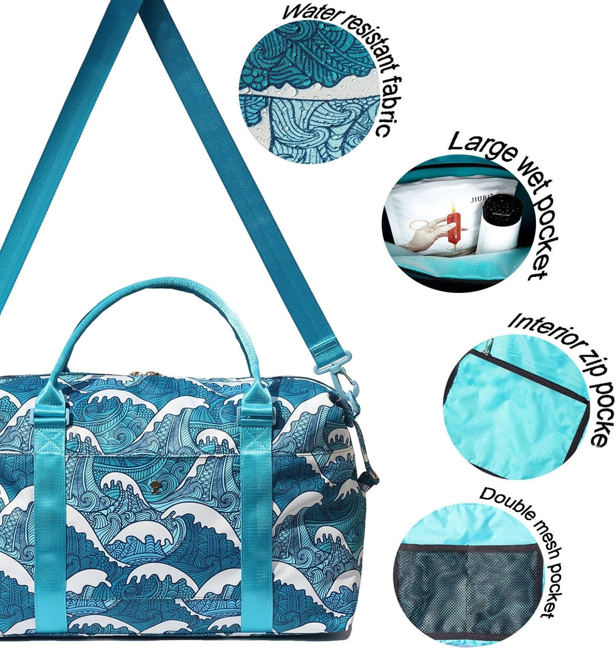 Travel Tote Duffel Gym Bag,Weekender Overnight Carry-on Tote Crossbody Bag with Wet Pocket and Trolley Sleeve Upgraded