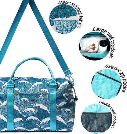Travel Tote Duffel Gym Bag,Weekender Overnight Carry-on Tote Crossbody Bag with Wet Pocket and Trolley Sleeve Upgraded