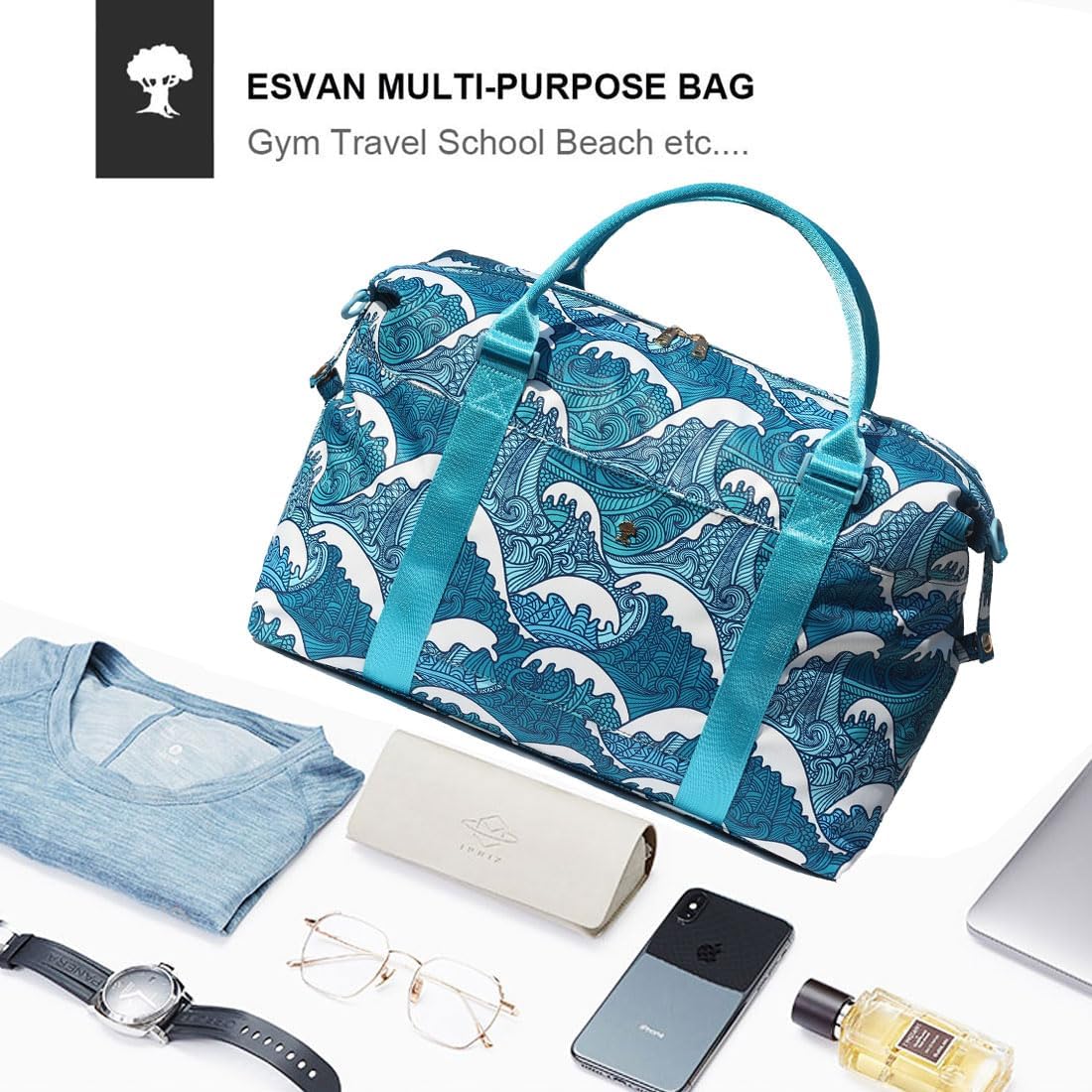 Travel Tote Duffel Gym Bag,Weekender Overnight Carry-on Tote Crossbody Bag with Wet Pocket and Trolley Sleeve Upgraded