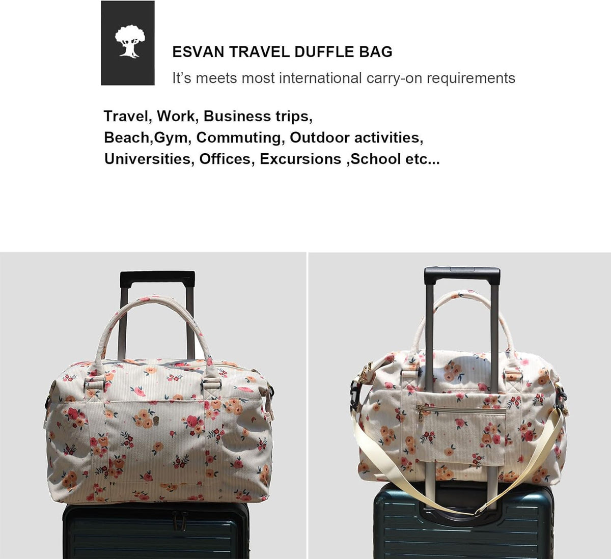 Travel Tote Duffel Gym Bag,Weekender Overnight Carry-on Tote Crossbody Bag with Wet Pocket and Trolley Sleeve Upgraded