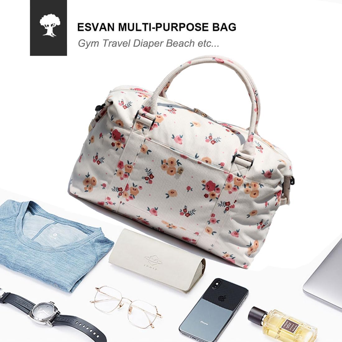 Travel Tote Duffel Gym Bag,Weekender Overnight Carry-on Tote Crossbody Bag with Wet Pocket and Trolley Sleeve Upgraded