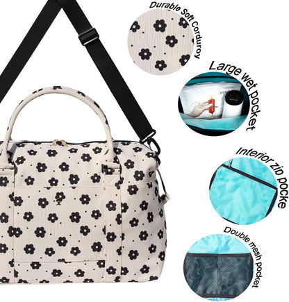 Travel Tote Duffel Gym Bag,Weekender Overnight Carry-on Tote Crossbody Bag with Wet Pocket and Trolley Sleeve Upgraded