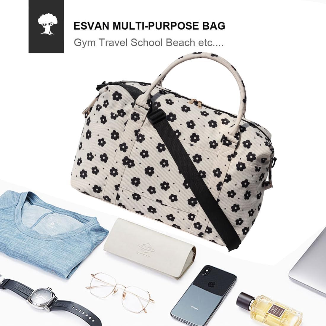 Travel Tote Duffel Gym Bag,Weekender Overnight Carry-on Tote Crossbody Bag with Wet Pocket and Trolley Sleeve Upgraded