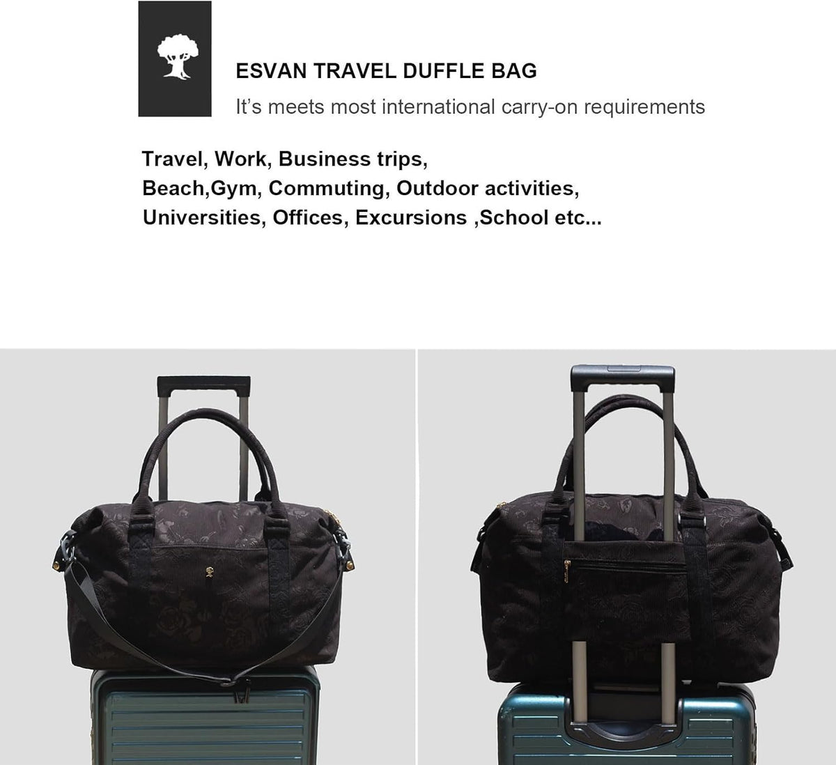 Travel Tote Duffel Gym Bag,Weekender Overnight Carry-on Tote Crossbody Bag with Wet Pocket and Trolley Sleeve Upgraded