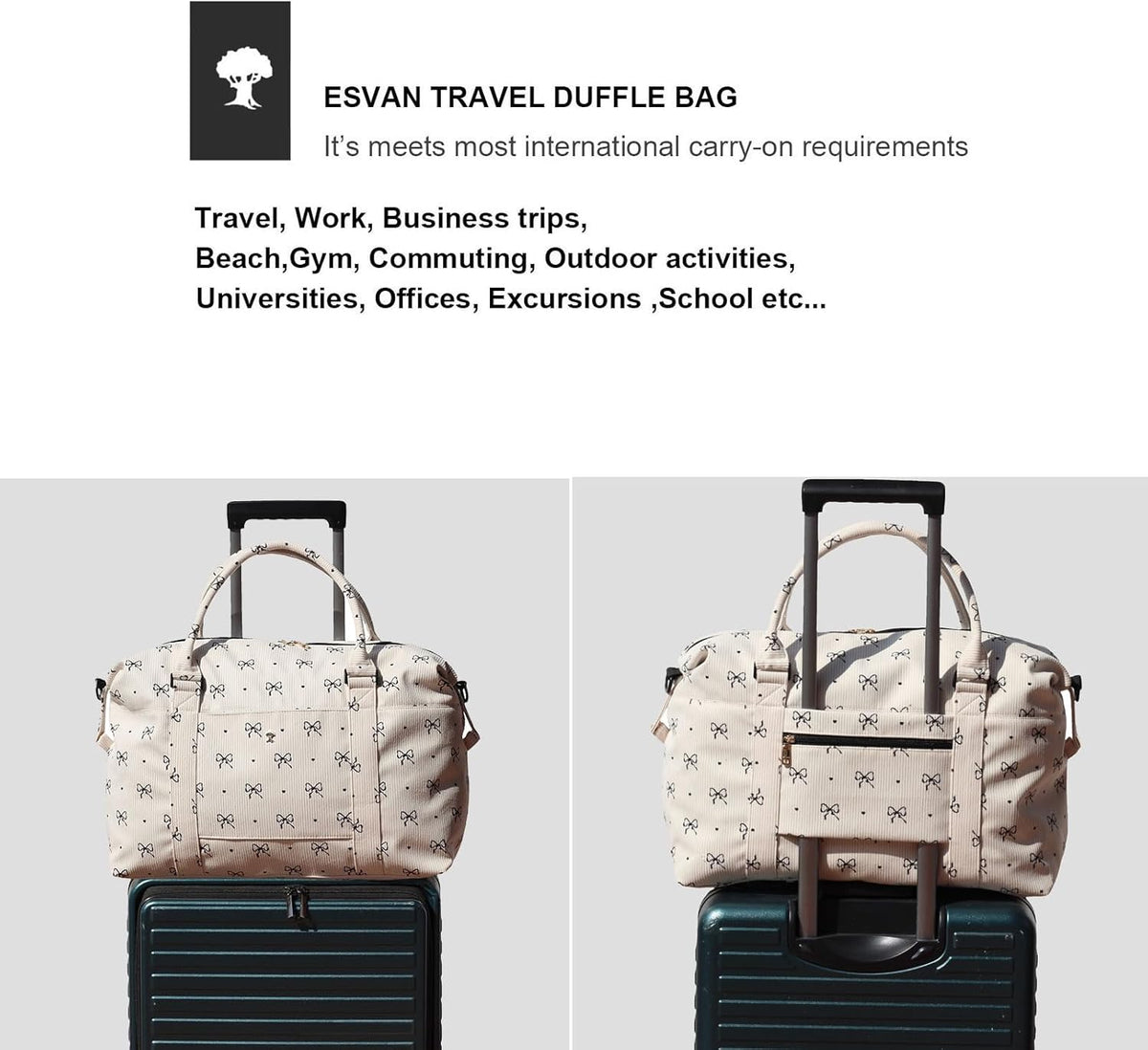 Travel Tote Duffel Gym Bag,Weekender Overnight Carry-on Tote Crossbody Bag with Wet Pocket and Trolley Sleeve Upgraded