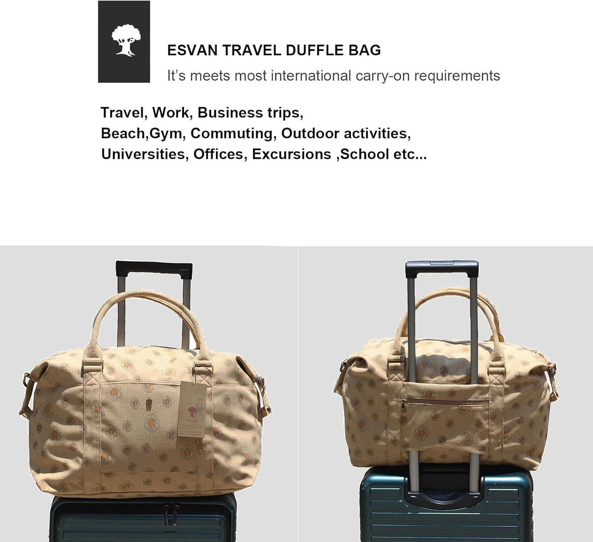 Travel Tote Duffel Gym Bag,Weekender Overnight Carry-on Tote Crossbody Bag with Wet Pocket and Trolley Sleeve Upgraded