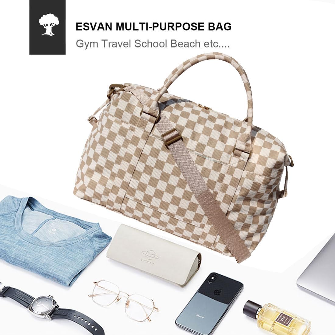 Travel Tote Duffel Gym Bag,Weekender Overnight Carry-on Tote Crossbody Bag with Wet Pocket and Trolley Sleeve Upgraded