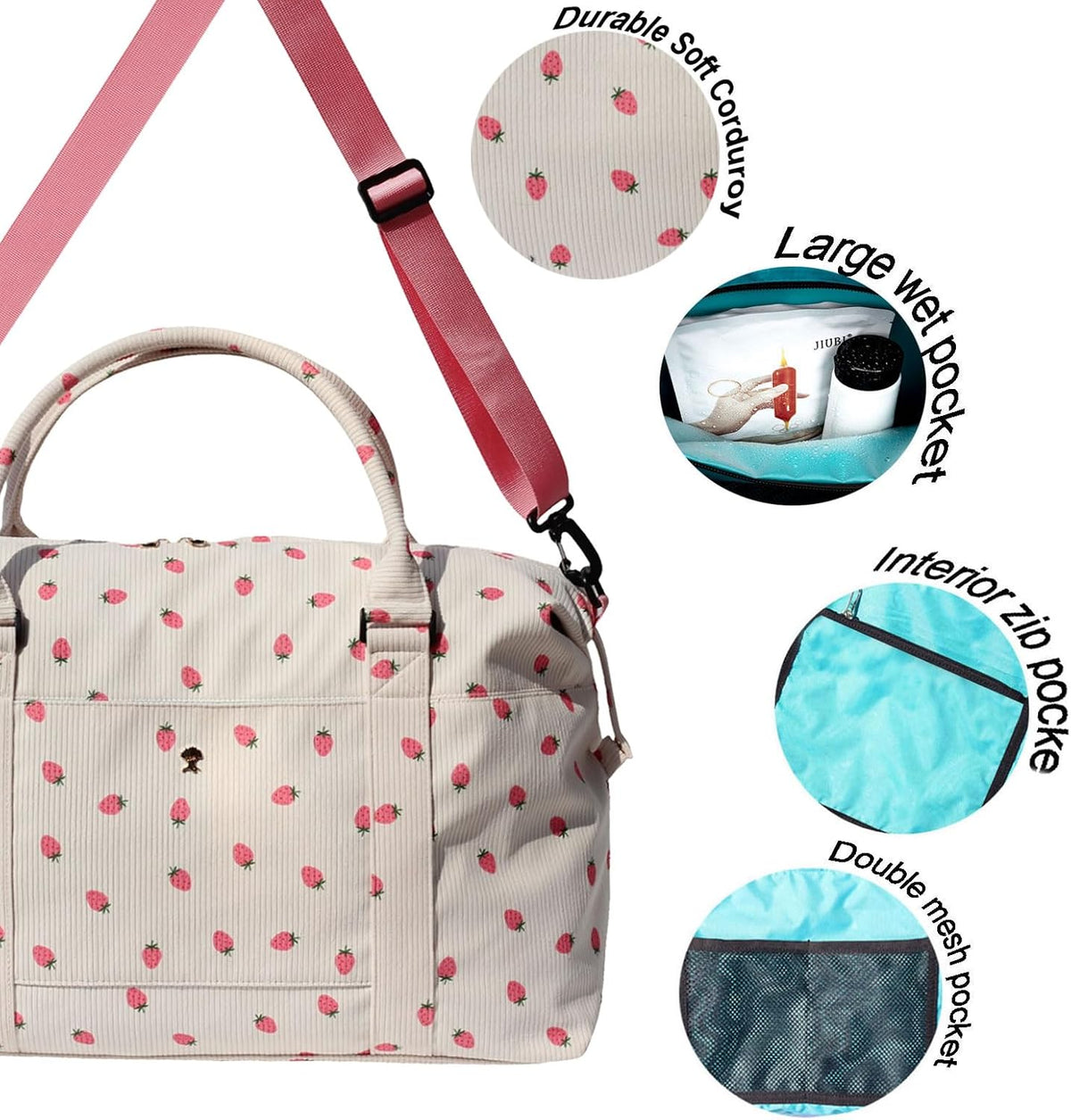 Travel Tote Duffel Gym Bag,Weekender Overnight Carry-on Tote Crossbody Bag with Wet Pocket and Trolley Sleeve Upgraded
