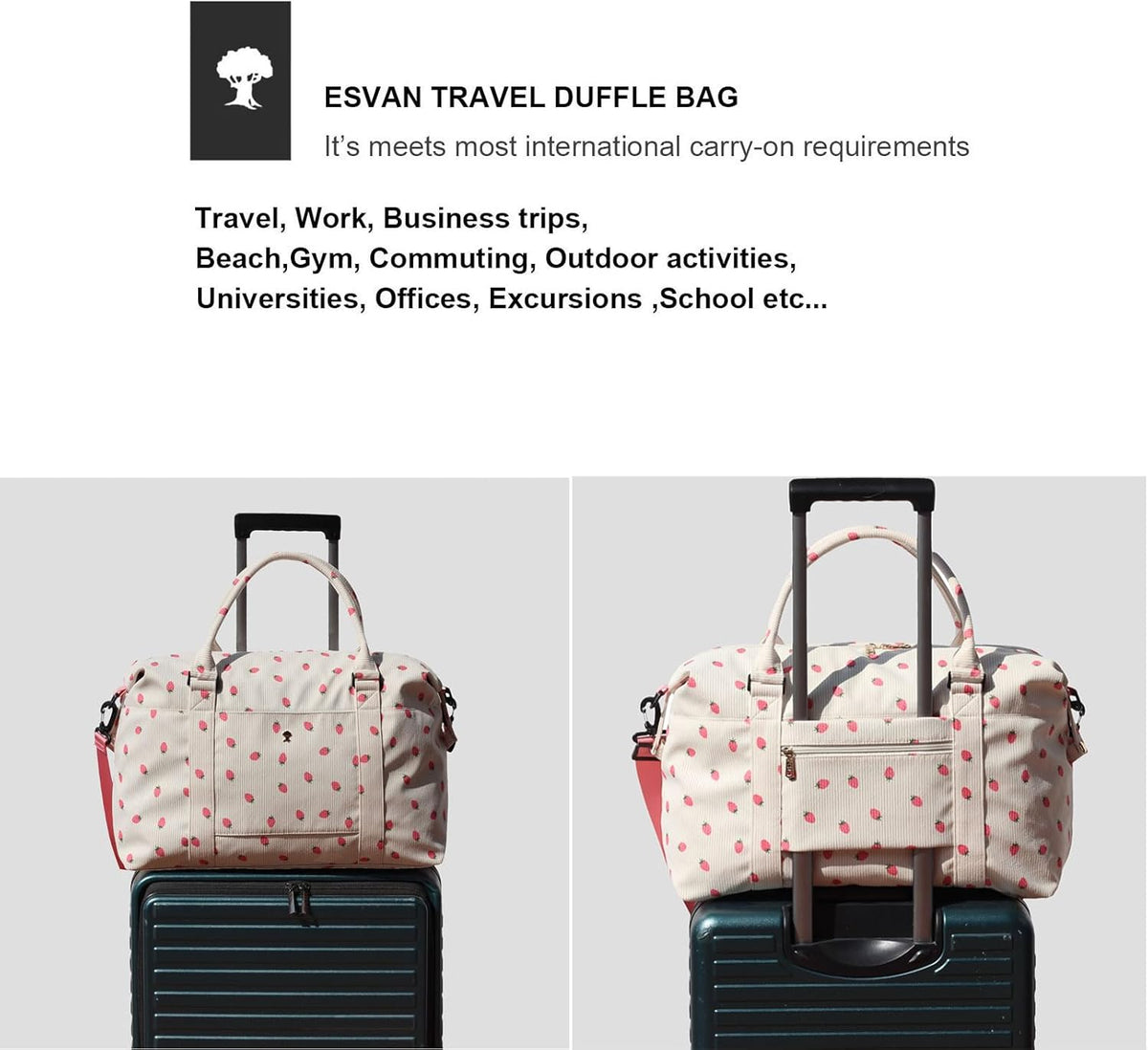 Travel Tote Duffel Gym Bag,Weekender Overnight Carry-on Tote Crossbody Bag with Wet Pocket and Trolley Sleeve Upgraded