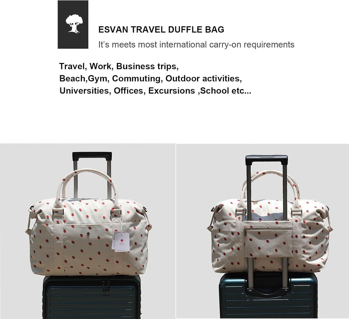 Travel Tote Duffel Gym Bag,Weekender Overnight Carry-on Tote Crossbody Bag with Wet Pocket and Trolley Sleeve Upgraded