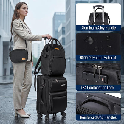 Softside Carry On Luggage Set & Spinner Wheel, Expandable Travel Suitcase | Waterproofing
