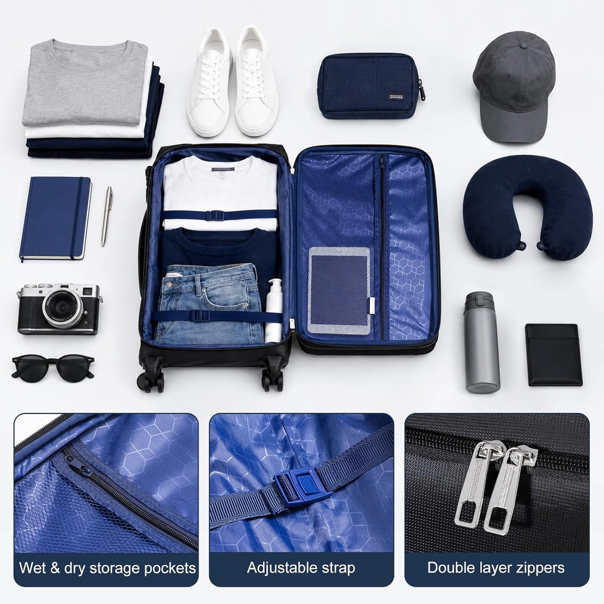 Softside Carry On Luggage Set & Spinner Wheel, Expandable Travel Suitcase | Waterproofing