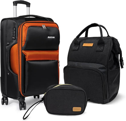 Softside Carry On Luggage Set & Spinner Wheel, Expandable Travel Suitcase | Waterproofing