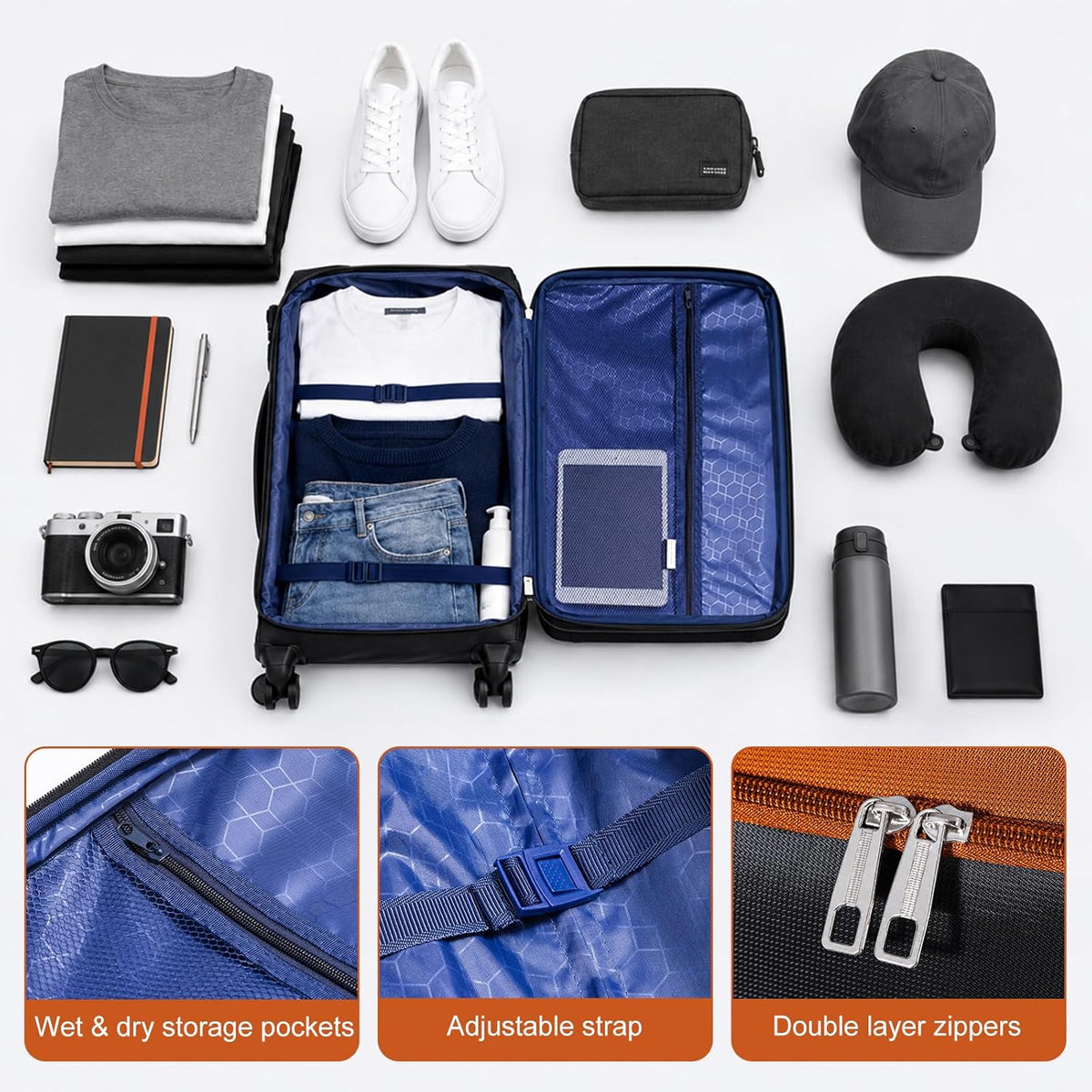 Softside Carry On Luggage Set & Spinner Wheel, Expandable Travel Suitcase | Waterproofing