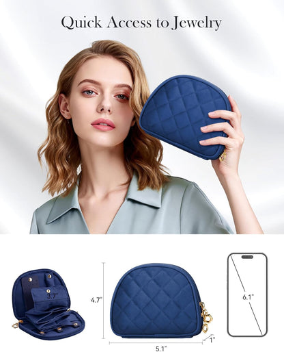 Travel Jewelry Case, Small Velvet Jewelry Bag with Zipper, Anti-Scratch & Portable Organizer Pouch for Rings, Earrings, Necklaces, Watches and Bracelets, Gift for Women Girl (Teal Blue)