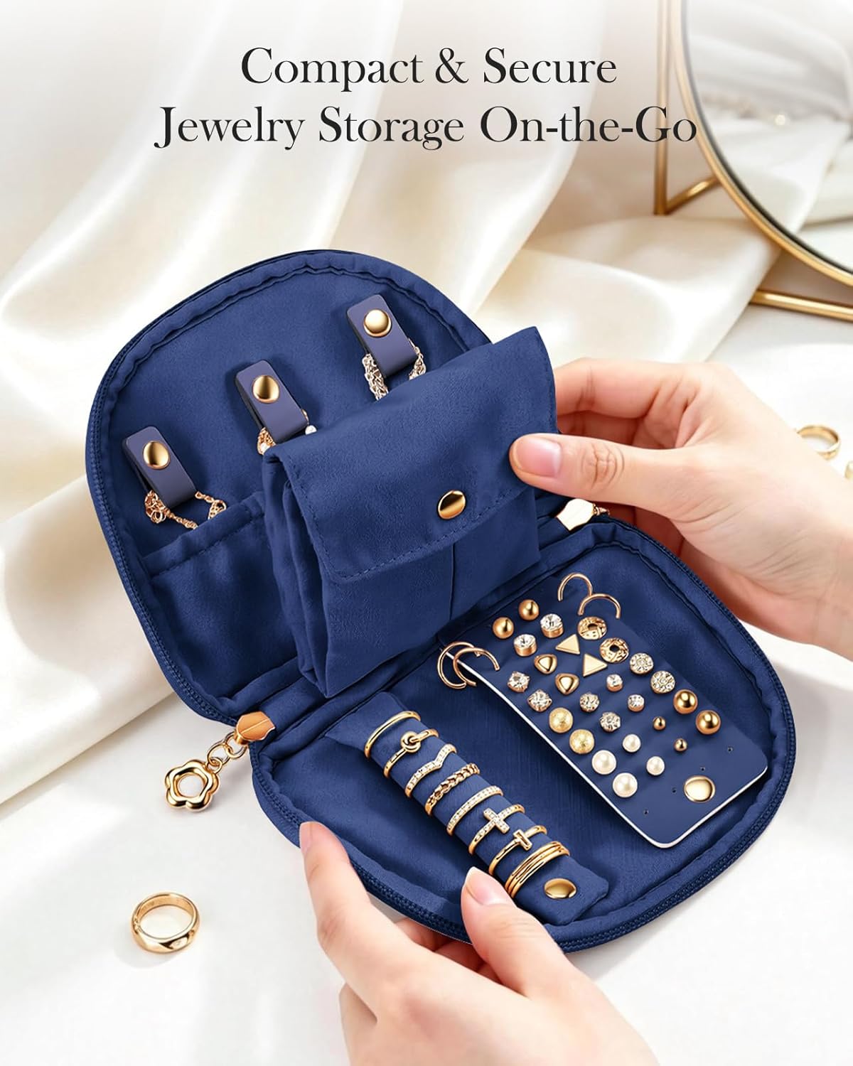 Travel Jewelry Case, Small Velvet Jewelry Bag with Zipper, Anti-Scratch & Portable Organizer Pouch for Rings, Earrings, Necklaces, Watches and Bracelets, Gift for Women Girl (Teal Blue)