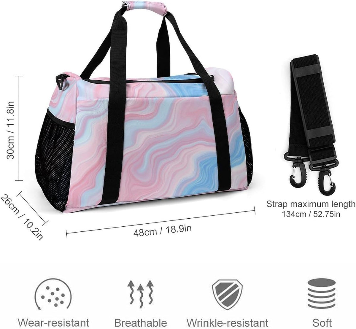 Lightweight Weekender Overnight Bag Foldable Travel Duffel Tote Bag Carry On for Women Gym Luggage