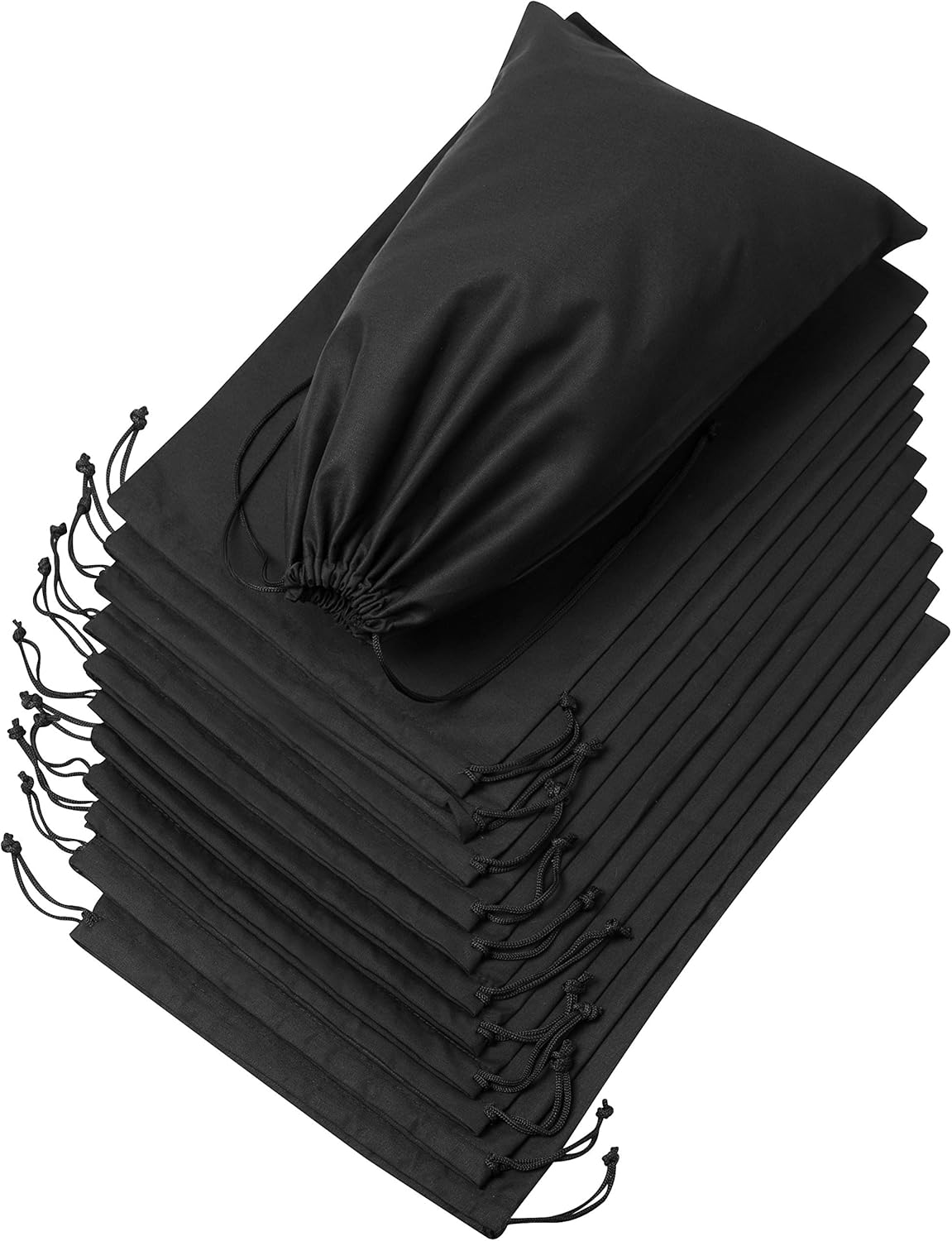 Black Cotton Drawstring Bags (10 x 15 inch - 12 pack) Reusable Washable for Shoes Storage Pantry Wardrobe Camping