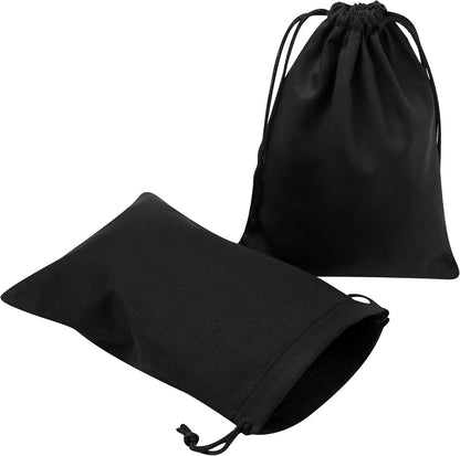 Black Cotton Drawstring Bags (10 x 15 inch - 12 pack) Reusable Washable for Shoes Storage Pantry Wardrobe Camping