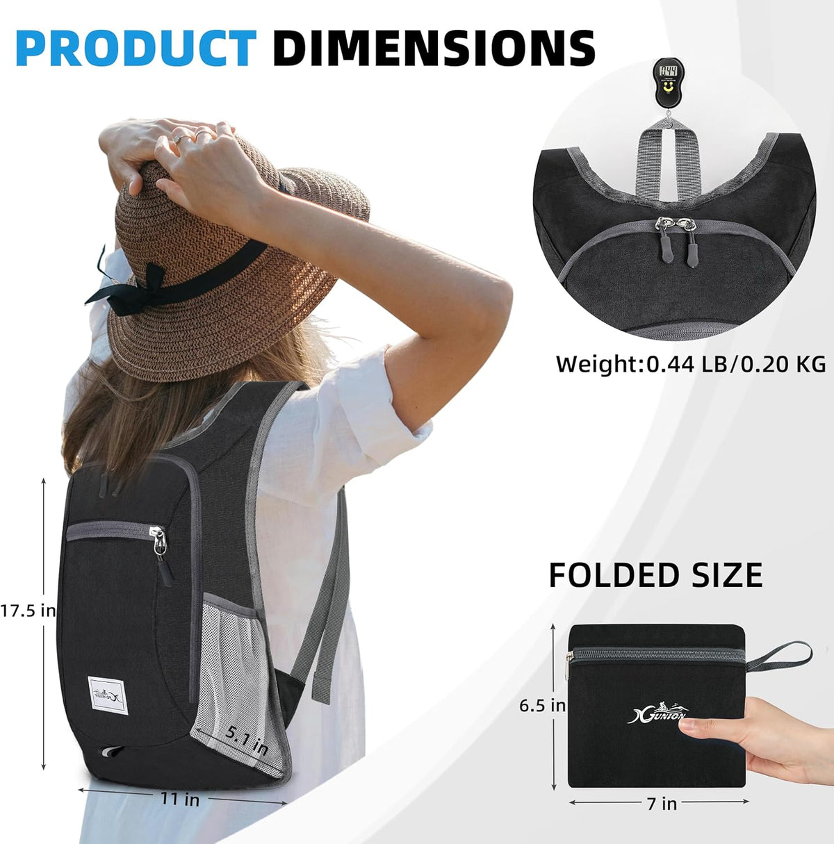 Hiking Backpack 10L Small Travel Lightweight Daypack Foldable Hiking Packable Camping Hiking Backpacks for Women Men (Black)