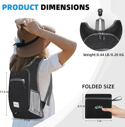 Hiking Backpack 10L Small Travel Lightweight Daypack Foldable Hiking Packable Camping Hiking Backpacks for Women Men (Black)