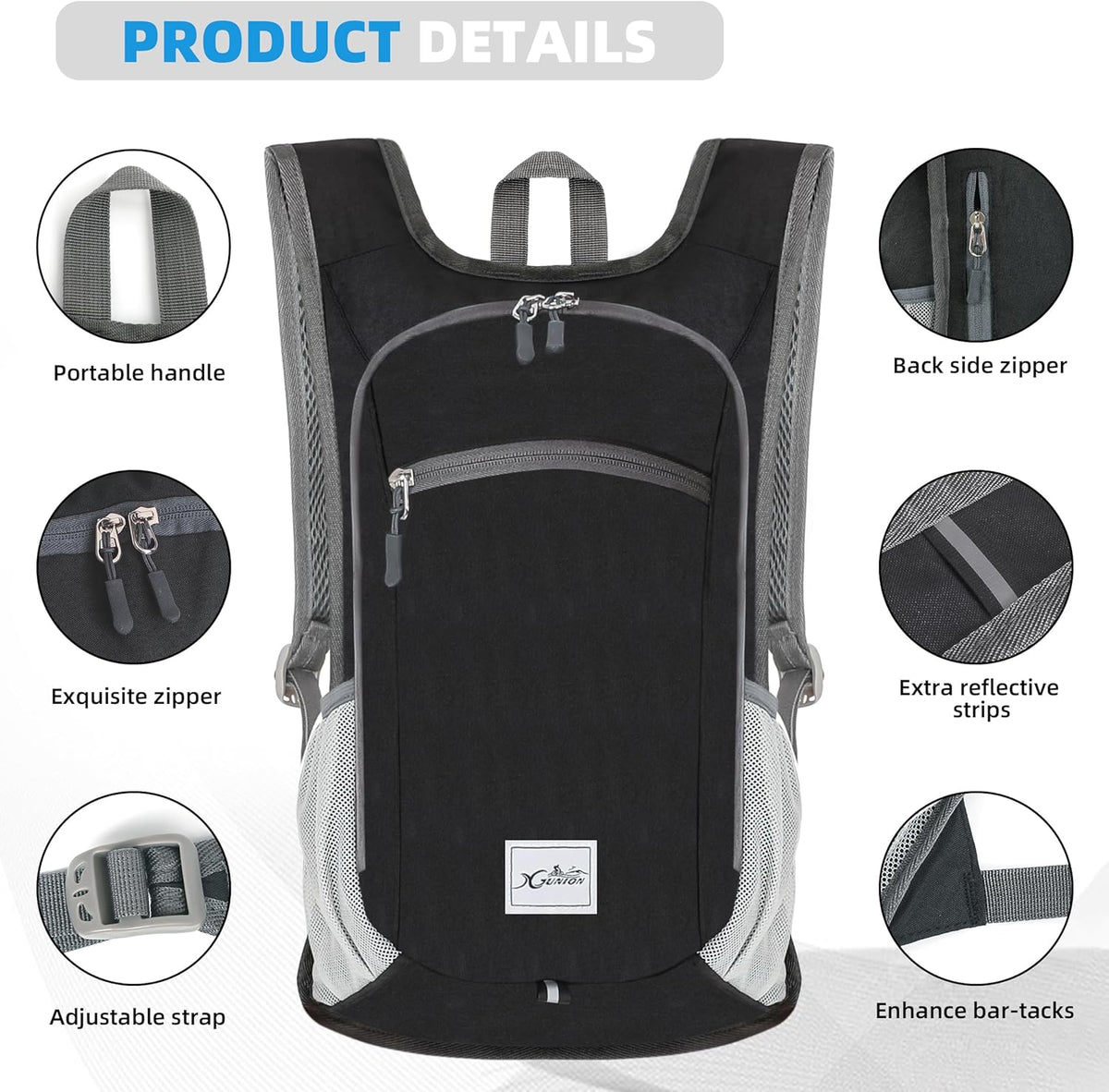Hiking Backpack 10L Small Travel Lightweight Daypack Foldable Hiking Packable Camping Hiking Backpacks for Women Men (Black)