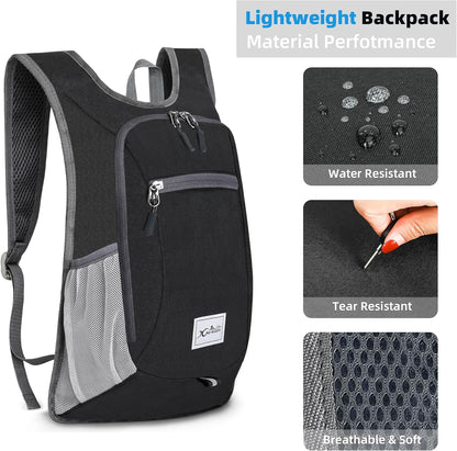 Hiking Backpack 10L Small Travel Lightweight Daypack Foldable Hiking Packable Camping Hiking Backpacks for Women Men (Black)