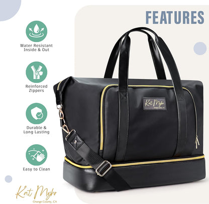 Womens Travel Weekender - Duffle Overnight Carry On Bag with Shoe Compartment